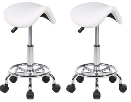 White saddle salon chairs - saddle,
